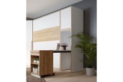 S-Room von Forte - Standelement mit Tisch und Regal weiß - Catania Eiche