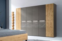 Milo-sleeping von Thielemeyer - Doppelbett Wildeiche gebürstet mit Kopfteilpolster graphit