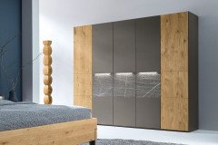 Milo-sleeping von Thielemeyer - Doppelbett Wildeiche gebürstet mit Kopfteilpolster graphit