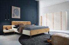 Milo-sleeping von Thielemeyer - Doppelbett Wildeiche gebürstet mit Kopfteilpolster graphit