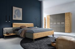 Milo-sleeping von Thielemeyer - Doppelbett Wildeiche gebürstet mit Kopfteilpolster graphit