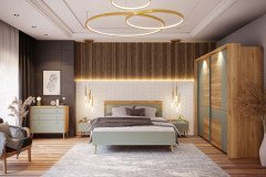 Whenua von Forte - Schlafzimmer-Set 4-teilig Mauvella-Oak - sage green