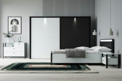 High Rock von Forte - modernes Schlafzimmer-Set 4-teilig hellgrau - schwarz