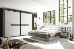 Alis von SchlafKONTOR - Bettanlage 180x200 cm mit Beleuchtung Marieta Oak - hellgrau