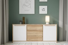 S-Room von Forte - Standelement mit Tisch und Regal weiß - Catania Eiche