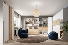 S-Room von Forte - Standelement mit Tisch und Regal weiß - Catania Eiche