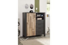 Dallas von POL Power - Nachttisch mit Aufsatzpaneel & Beleuchtung Eiche - grau