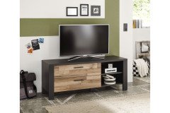 Dallas von POL Power - Nachttisch mit Aufsatzpaneel & Beleuchtung Eiche - grau