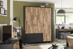 Dallas von POL Power - Nachttisch mit Aufsatzpaneel & Beleuchtung Eiche - grau