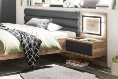 Dallas von POL Power - Nachttisch mit Aufsatzpaneel & Beleuchtung Eiche - grau