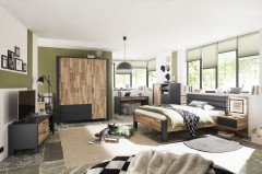 Dallas von POL Power - Nachttisch mit Aufsatzpaneel & Beleuchtung Eiche - grau