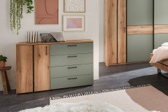 Essenta von SchlafKONTOR trendline - Bettanlage 180x200 cm Eiche - salbei mit Beleuchtung