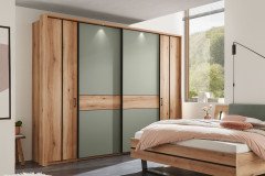 Essenta von SchlafKONTOR trendline - Bettanlage 180x200 cm Eiche - salbei mit Beleuchtung