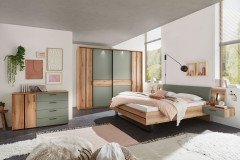 Essenta von SchlafKONTOR trendline - Bettanlage 180x200 cm Eiche - salbei mit Beleuchtung